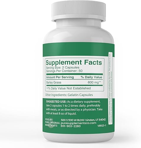 Miniatura 3 de Pure Original Ingredients Hierba de cebada, (100 cápsulas) siempre puro, sin aditivos ni rellenos, verificado por laboratorio
