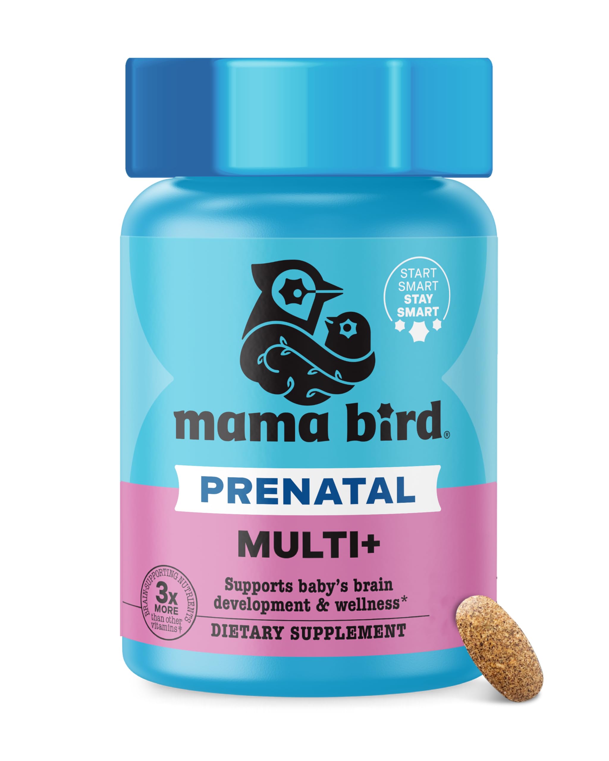 Mama Bird - Prenatal Multi+ (30 Servings) Prenatal Vitamins for Women - 30+ Essential Nutrients, Baby Brain Health - L-Methylfolate & Probiotics, Methylated Multivitamin - Vegan, Gluten Free, Non GMO
