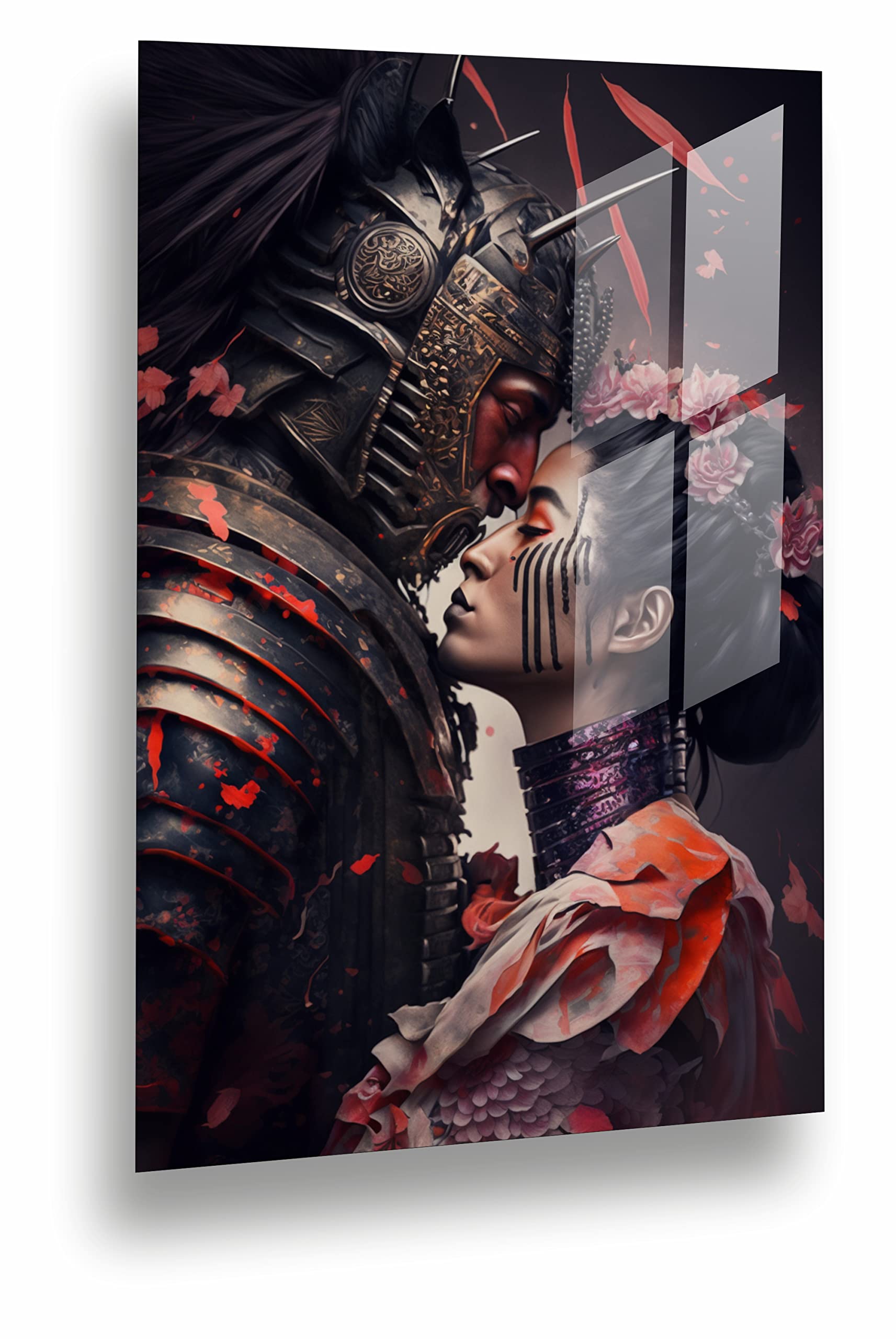 Manschin-Laserdesign Premium Wandbild aus Acrylglas oder Aluminiumverbund – Samurai und Geisha in verschiedenen Größen (Acrylglas, 100x70cm)