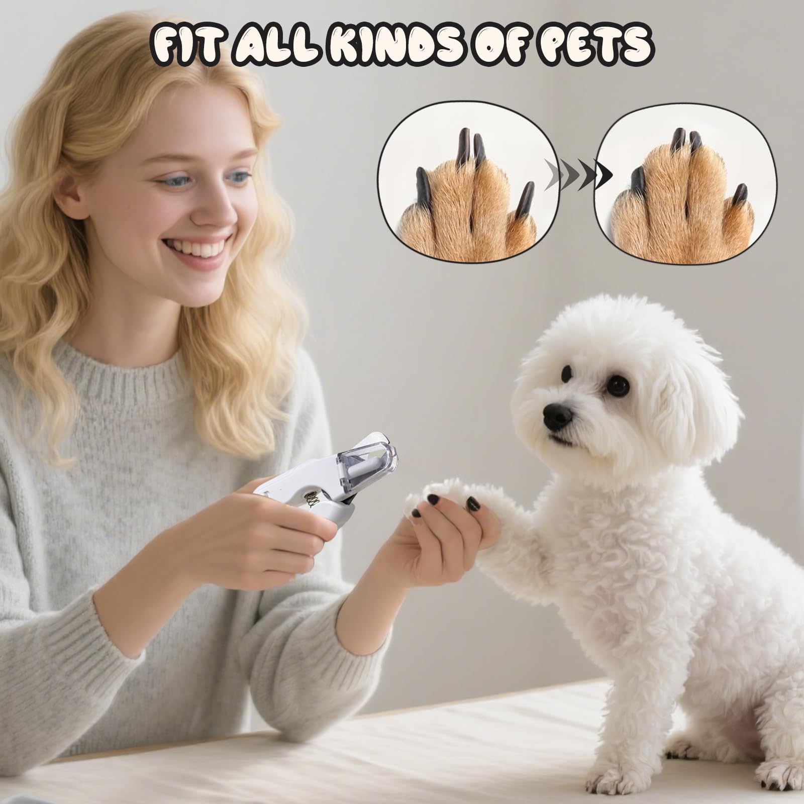 2-in-1 Dog Nail Trimmers & Dog Nail Grinder, Dog Nail Clippers with 2 LED Lights & Safety Guard, USB Rechargeable, Multiple Grinding Methods for Small, Medium, and Large Dogs & Cats (White) - image 6