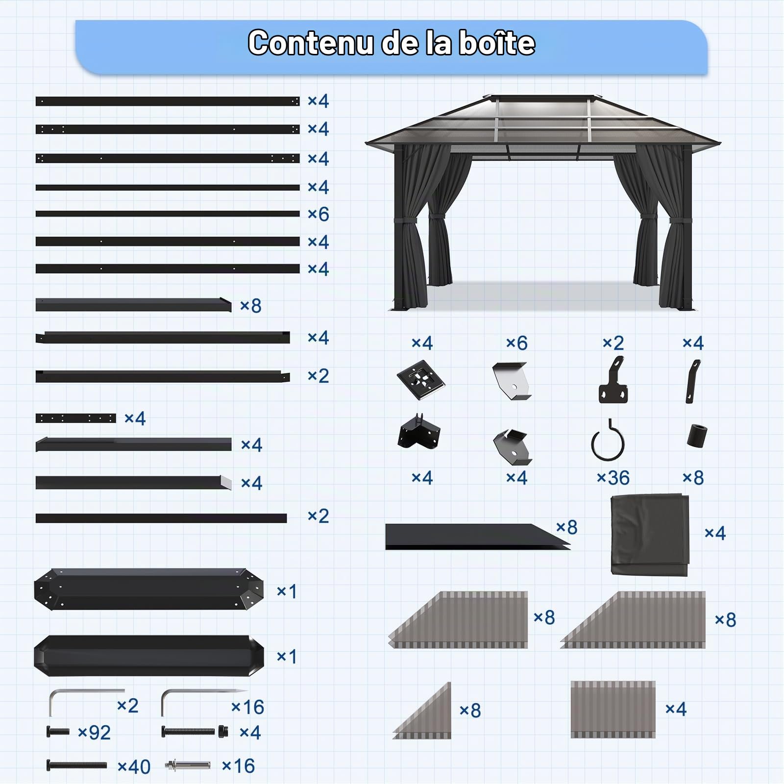 TRIUMPHKEY Tonnelle de Jardin 3x4 Imperméable,Gazebo de Impermeable Panneau de Protection Solaire Double pc Uv50+, Tonnelle de Jardin Extereur en Aluminum, Barnum Gris