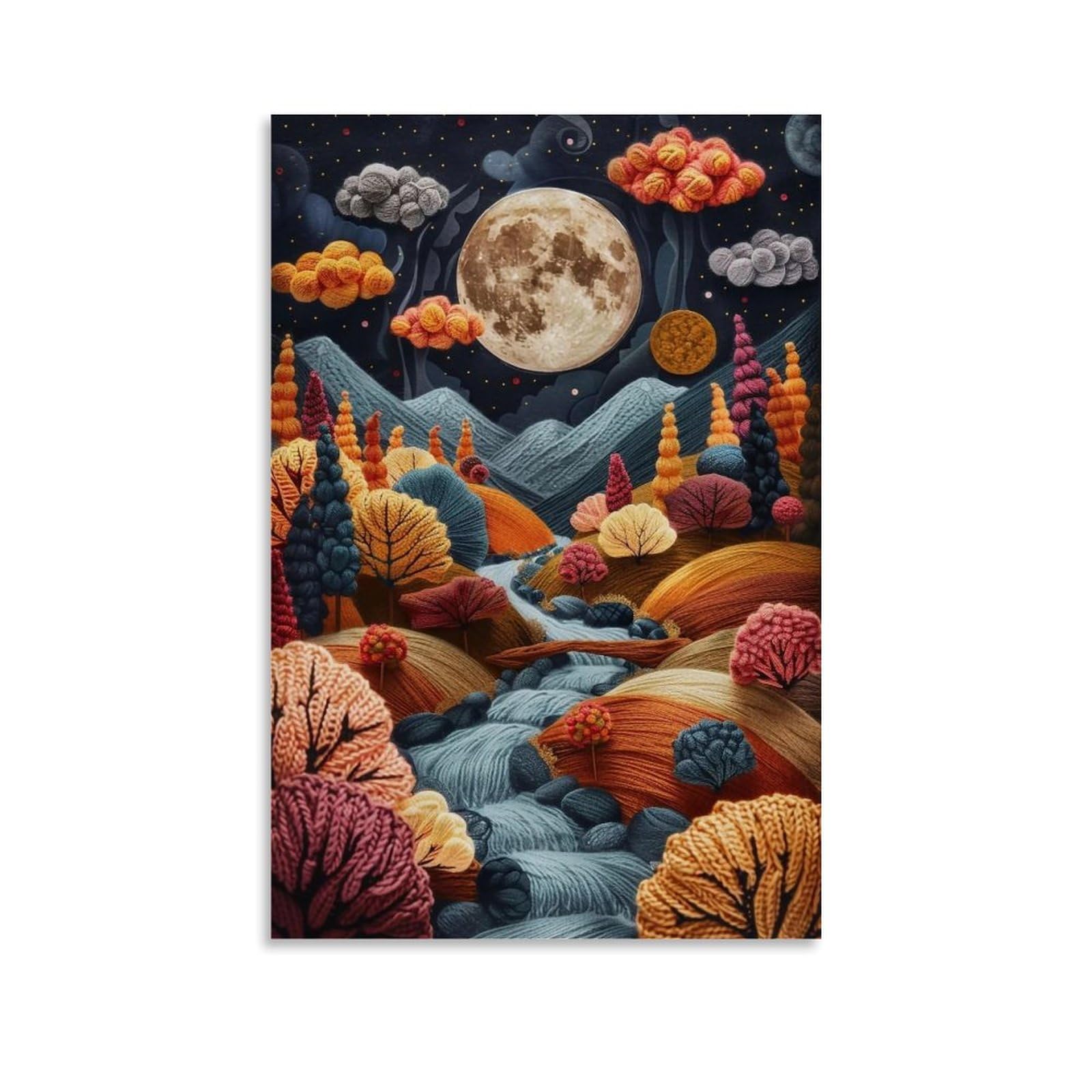 Hueryryhy Unframe-Style 20X30inch Wool Knit Autumn Valley Moon 01 Poster Wall Art Canvas Vintage Aesthetic Painting Decor For Rooms 20X30inch Unframe-Style