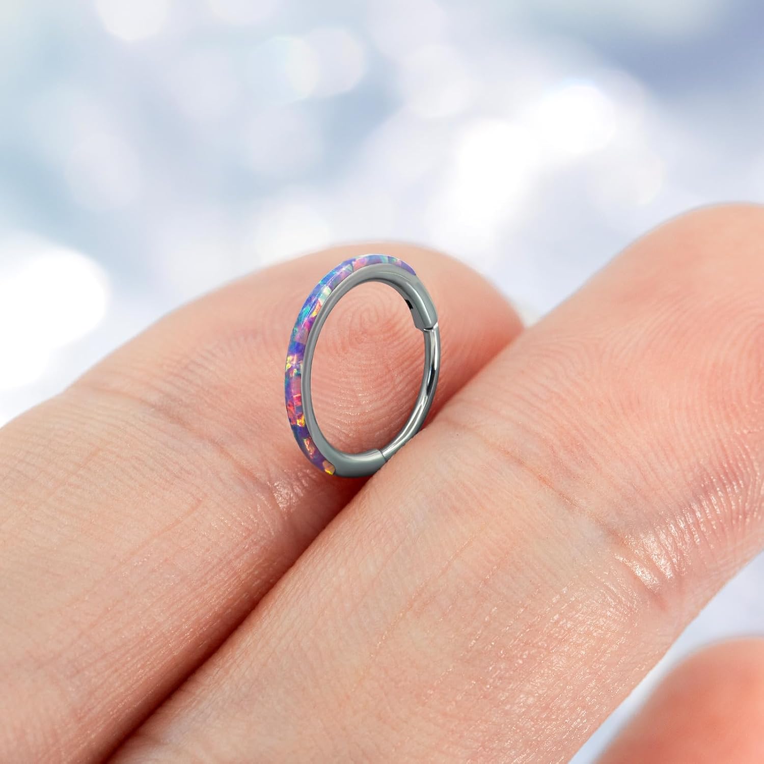 Nose Rings Hoops, White Opal Cartilage Hoop Earrings for Women Men, 316L Surgical Steel 20g Labret Lip Tragus Helix Daith Conch Piercing Jewelry 7mm/8mm - Image 4