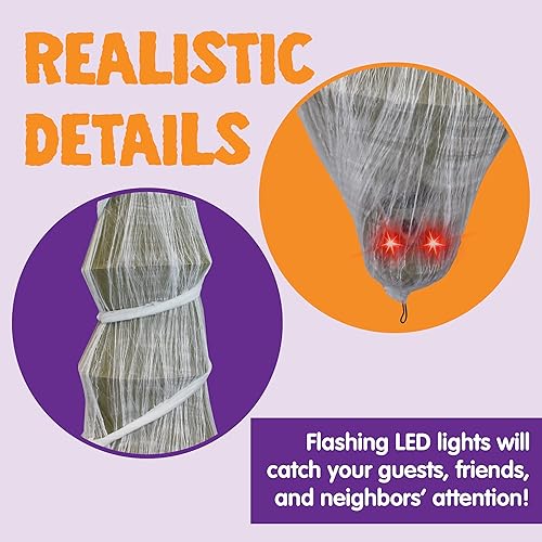 Miniatura 4 de JOYIN Cadáver de capullo colgante animado de Halloween de 68 pulgadas con ojos iluminados y sonido espeluznante para Halloween al aire libre,