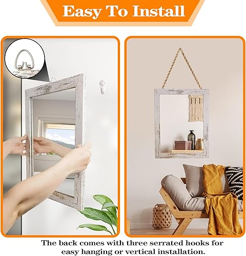 Miniatura 3 de Espejo de pared decorativo para granja, espejo con marco de madera blanca para pared, espejo colgante rectangular para baño, dormitorio, sala de