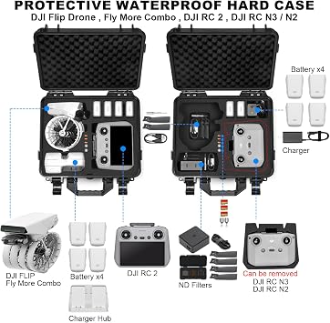 Lekufee Waterproof Hard Case for DJI Flip,Fly More Combo,DJI RC 2,RC N3/N2,Battery(9 pcs),Charging Hub and More Accessories(Case Only)