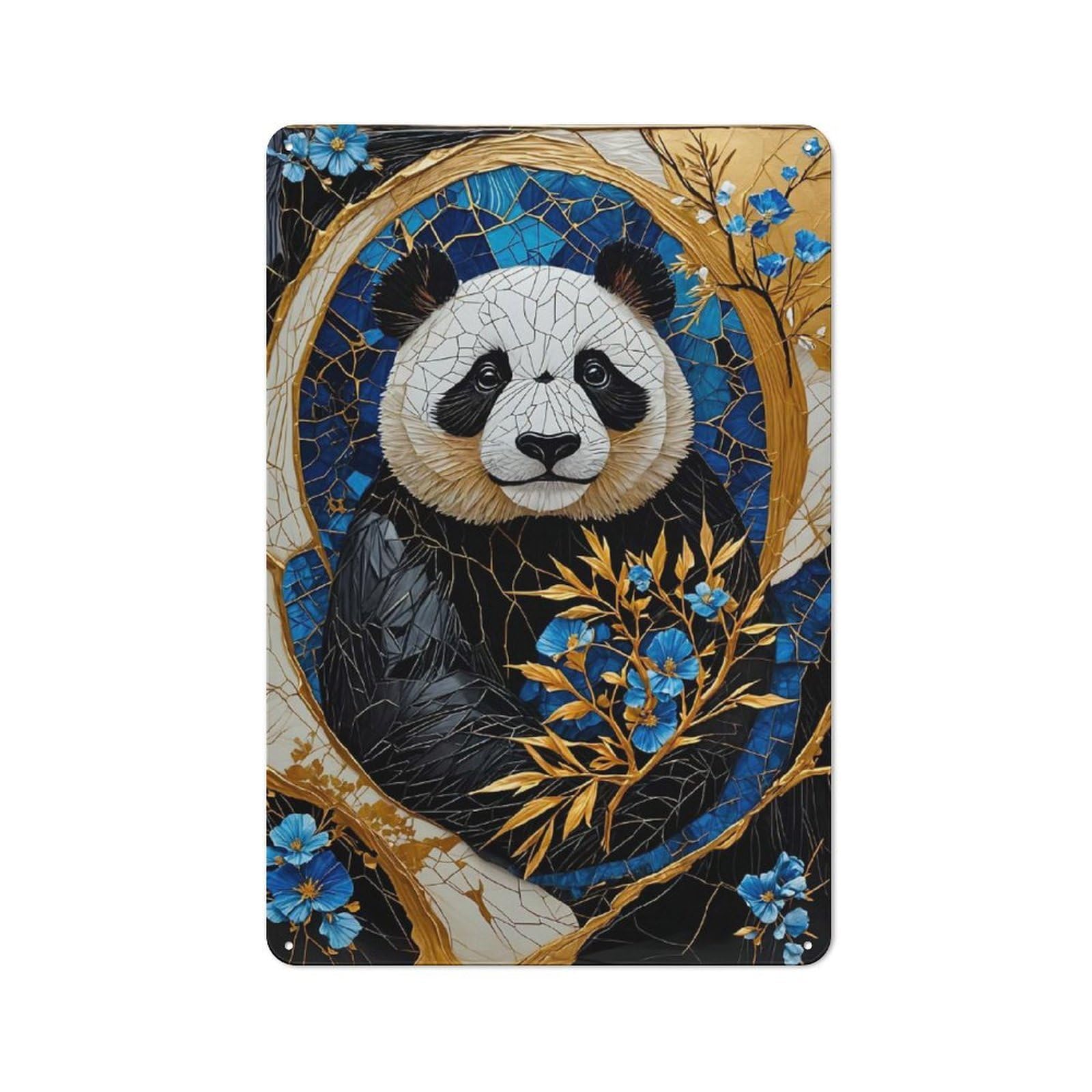 Junmoney Golden Panda Kintsugi Tin Wall Sign With Design 30X20cm, Classic Diner Style Decor For Bakery, Diner, Cafe Or Family Room