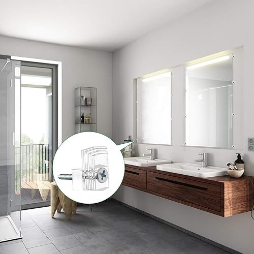 Miniatura 6 de 40 clips de plástico transparente para espejo de 1/8 pulgadas y 1/4 pulgadas, kit de montaje de espejo con tornillo y para pared