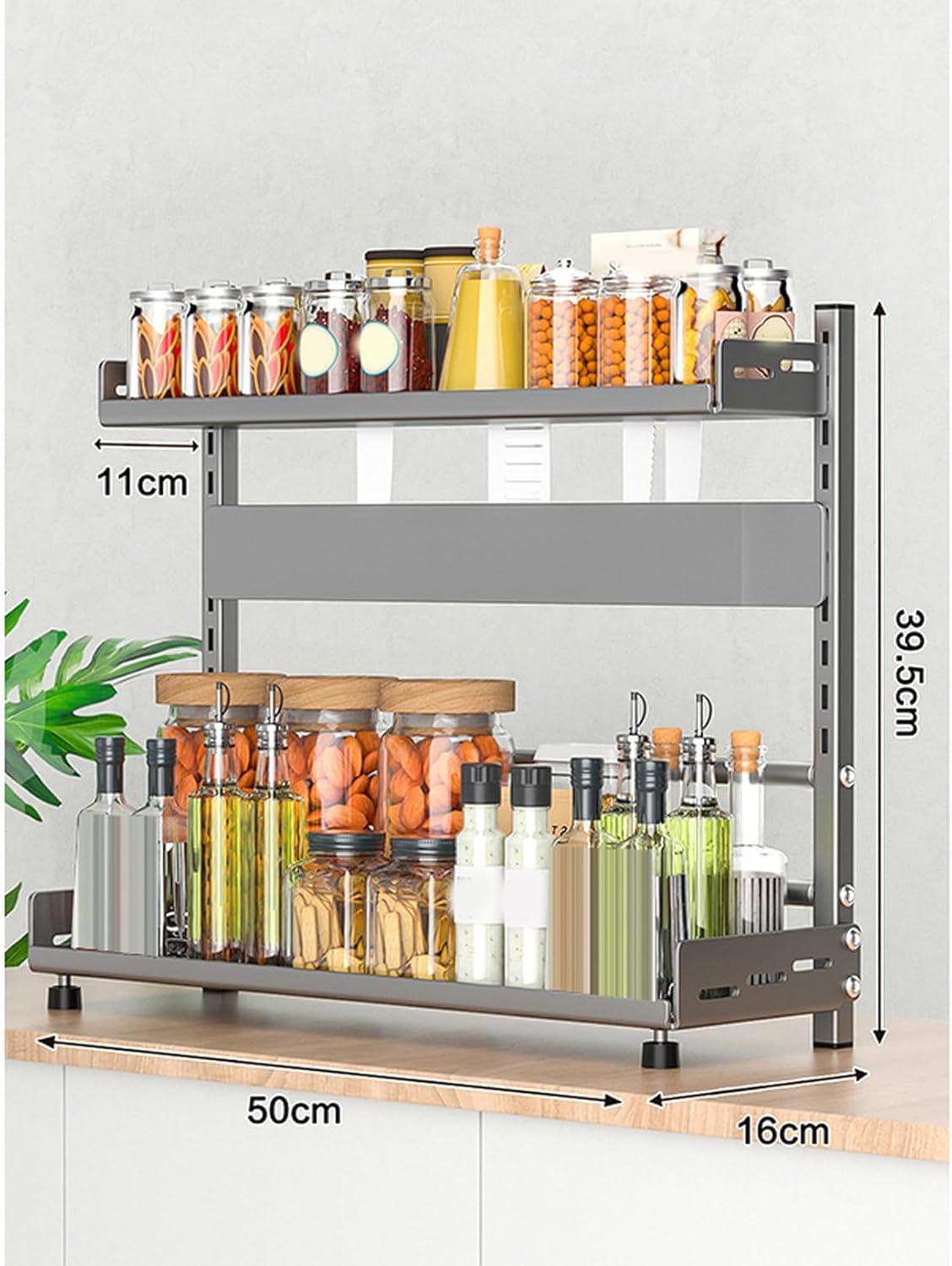[YXSNG] 調味料ラック コンロ横 ラック キッチン グレー 収納 キッチンラック スパイスラック 小物掛け 50*16*39.