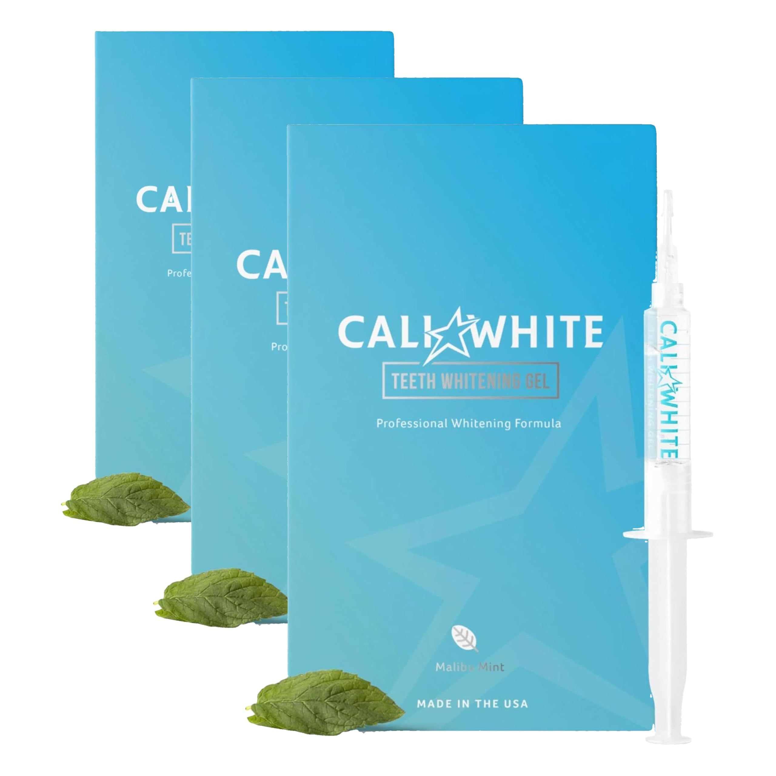 Cali White Teeth Whitening Gel Refills - 35% Carbamide Peroxide Formula - Vegan Organic Tooth Bleach - 3-Piece 5 ml Syringes for Teeth Whitening Kits - Use with UV or LED Light and Trays (Pack of 3)