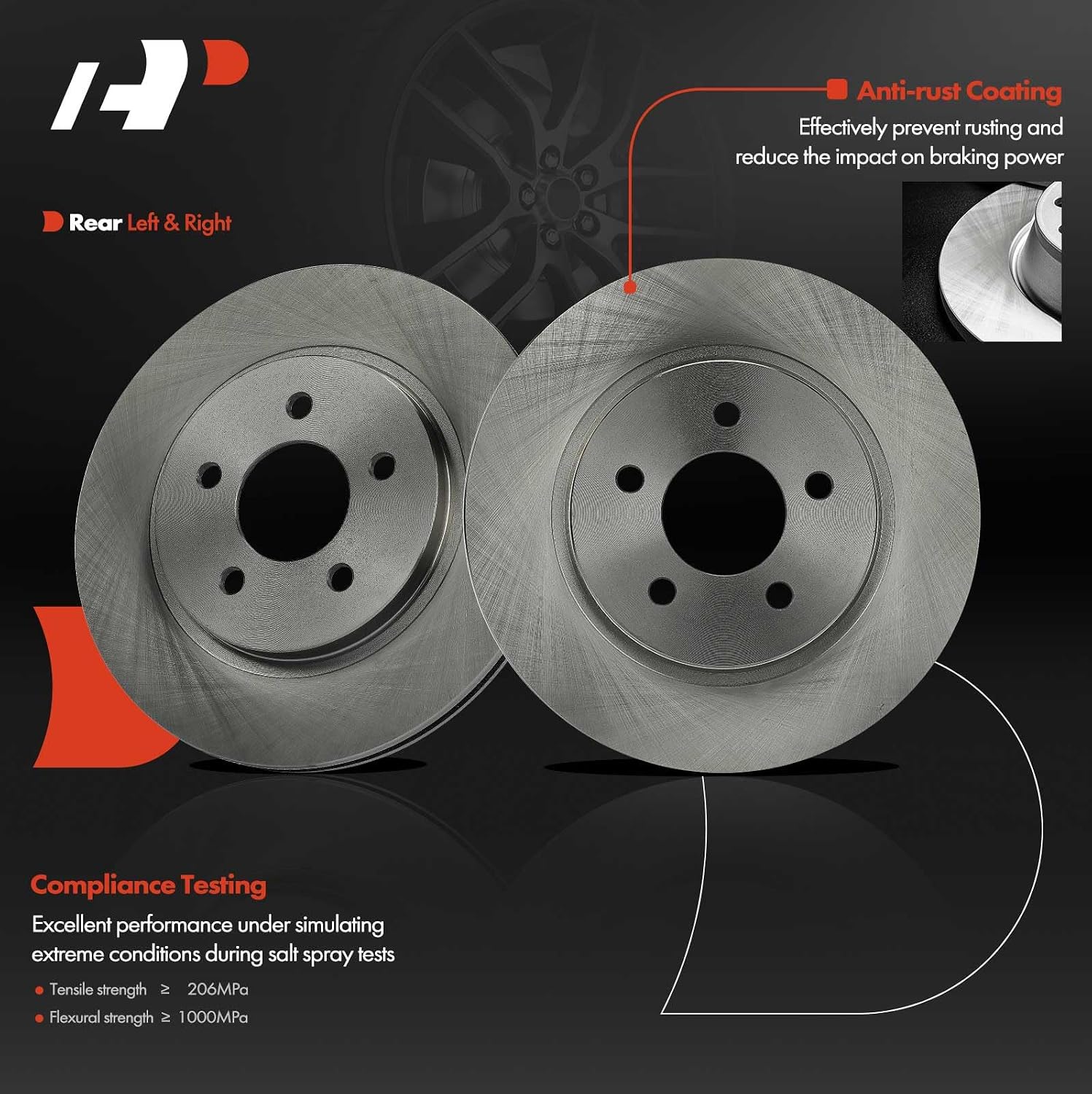 A-Premium 11.81 Inch (300mm) Rear Vented Disc Brake Rotors Set, 2-Pack | Compatible with Ford Models - Mustang 2005-2014