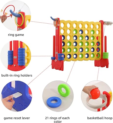 Miniatura 3 de UNICOO - Juego gigante de 4 en fila con bolsa de transporte, juego gigante de 4 en fila con aro de baloncesto, lanzamiento de anillos, juego de