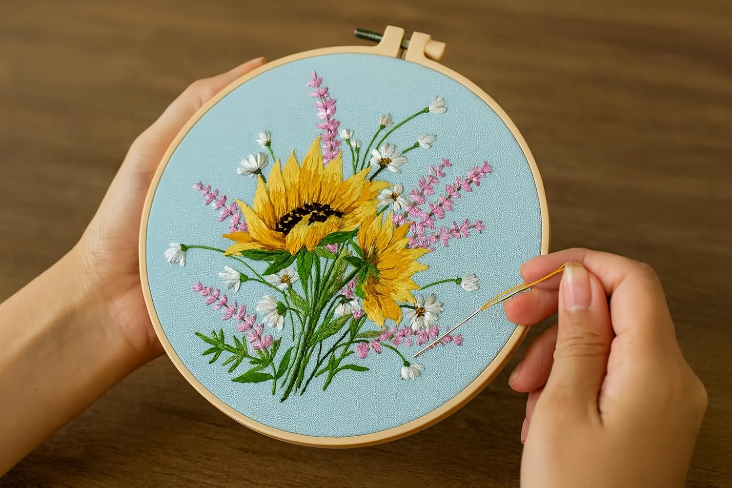 Punch Needle Embroidery Kit - Sunflower DIY Craft Kit with Pattern, Yarn, Hoop & Instructions- Home Decor Art Project