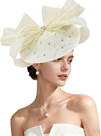 Kgromfy Tea Party Hat for Women Fascinator Hat Elegant Church Hats Wedding Headband Luxury Fancy Hat Lady Headwear for Derby