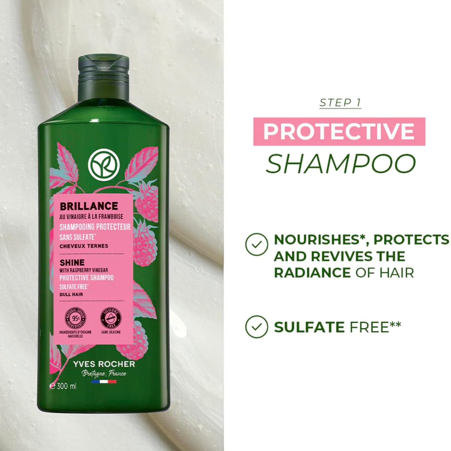 Yves Rocher Raspberry Shine Hair Vinegar And Shampoo Set of 2 – Restores Natural Women Unisex Hair Shine 400 ml./13.5 fl.oz. 300 ml./10.1 fl.oz. - Image 4