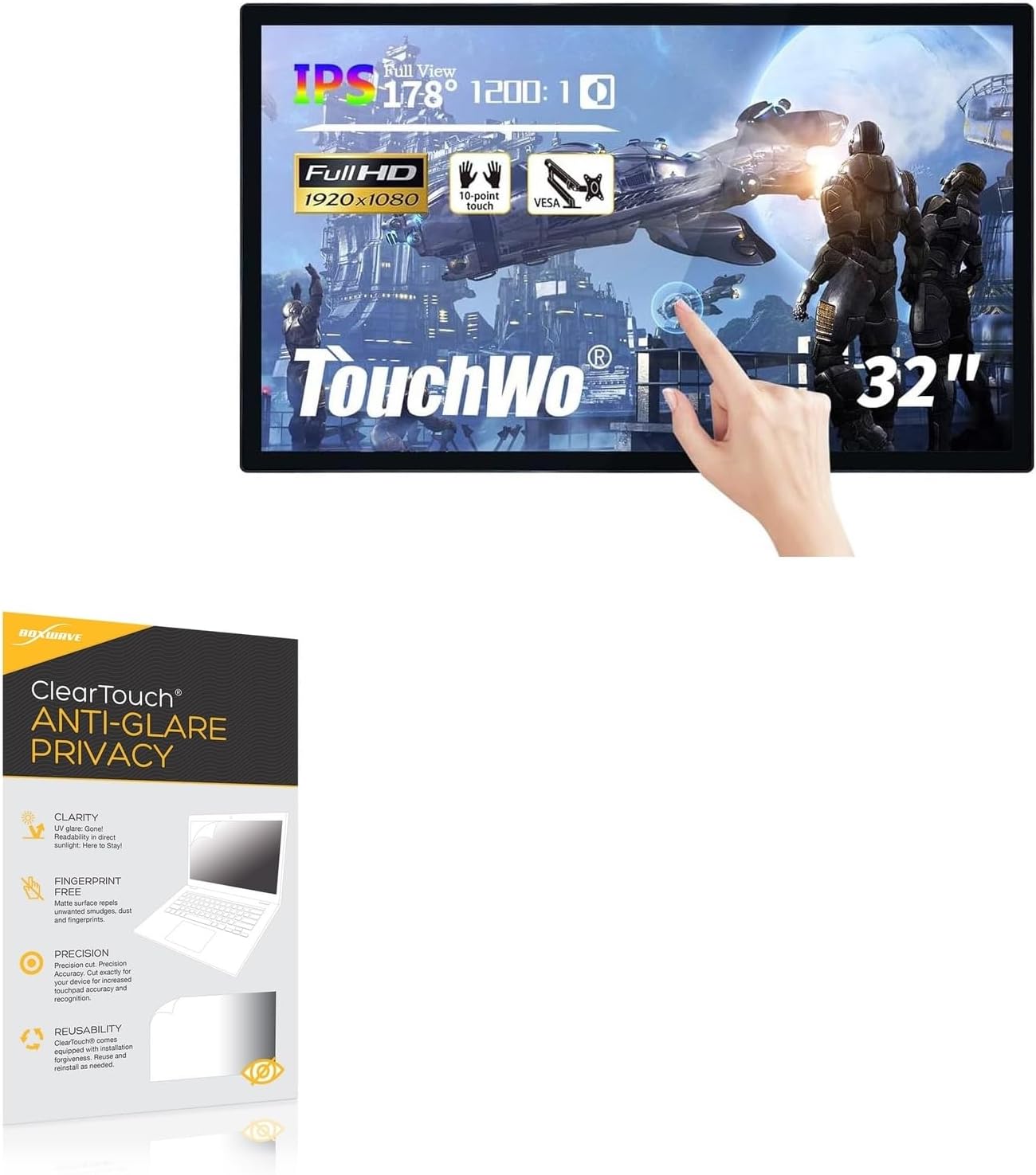 BoxWave Screen Protector Compatible with TouchWo HD32 - ClearTouch Anti-Glare Privacy (2-Pack), Privacy Screen Protector Flexible Film Anti-Glare