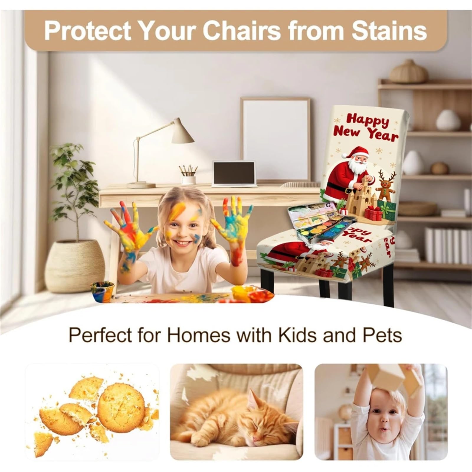 Fundas Sillas Navidad, Funda de Sillas Comedor Fundas elásticas for sillas de comedor, decorativas y navideñas, ideales for la cocina y fiestas navideñas, decoración del hogar.(D,6pcs chair cover)