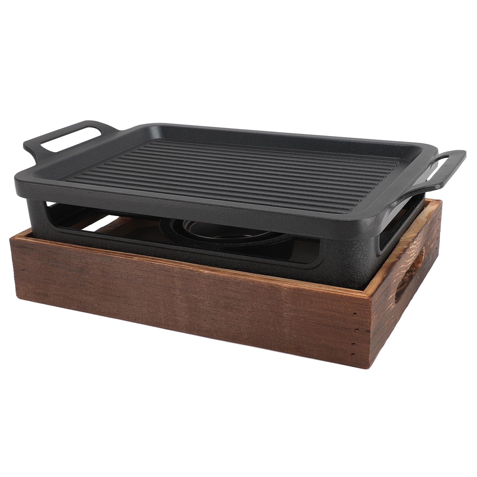 Barbecue de Table Portable Haofy avec Base en Bois, pour la Cuisine Intérieure, le Pique-nique en Plein Air, le Camping