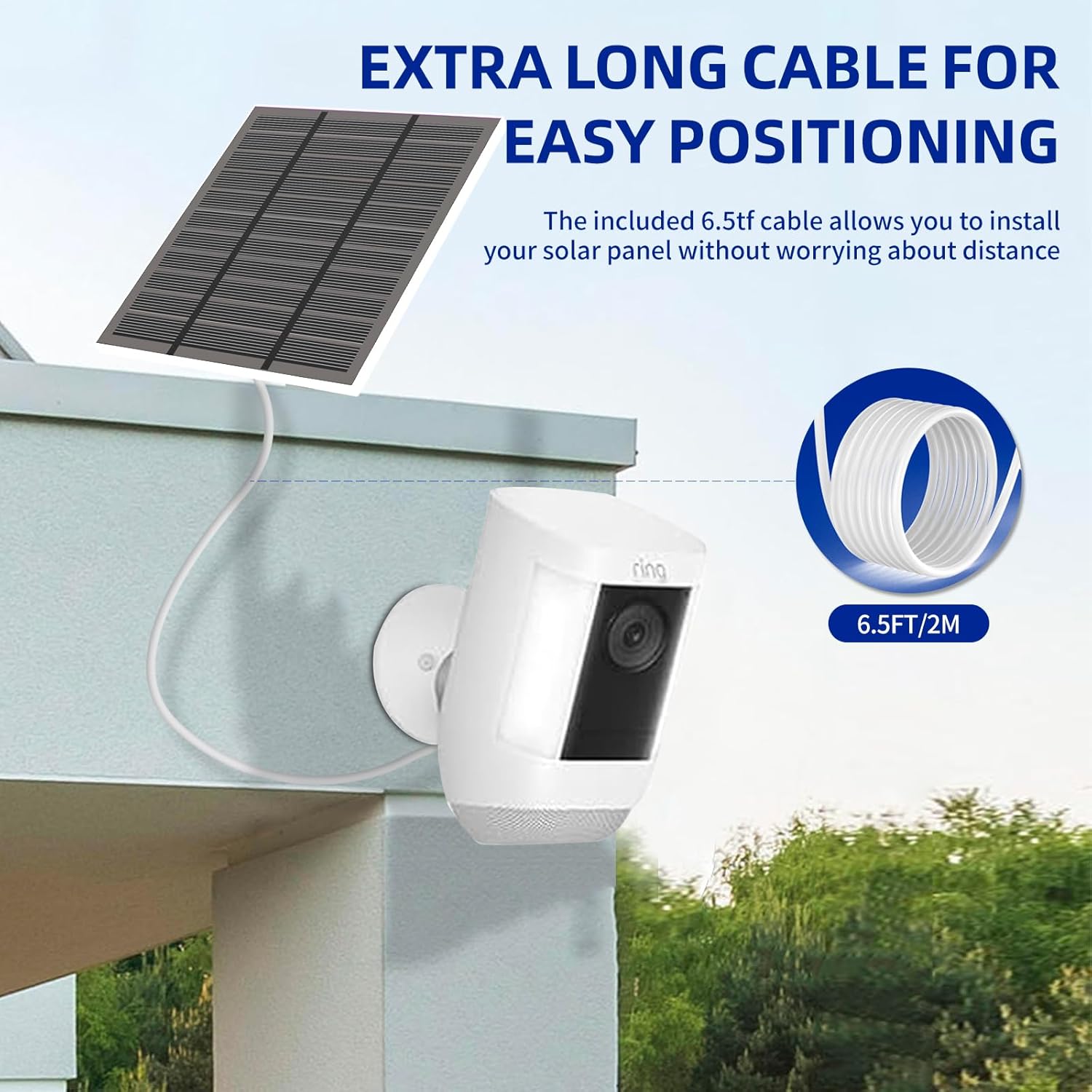 Solar Panels for Ring Camera Outdoor (New Generation) 5W 5V Solar Panel Charger with USB-C&Plug for Spotlight Cam Plus&Stick Up Cam Pro.Waterproof IP65 360°Adjustable 2M Cable (White, 3)