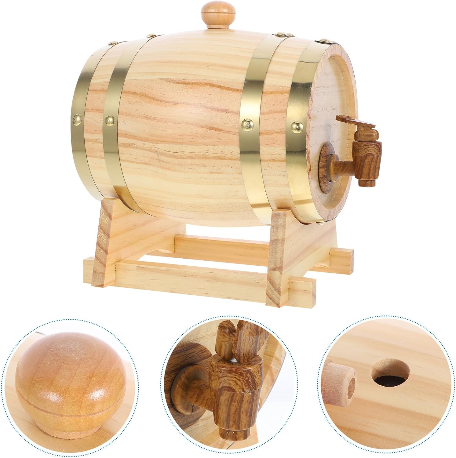 Wood Wine Barrel Dispenser 1.5l Pine Wood Beer and Wine Storage Barrel with Tap for Home Brewing and Bar Use