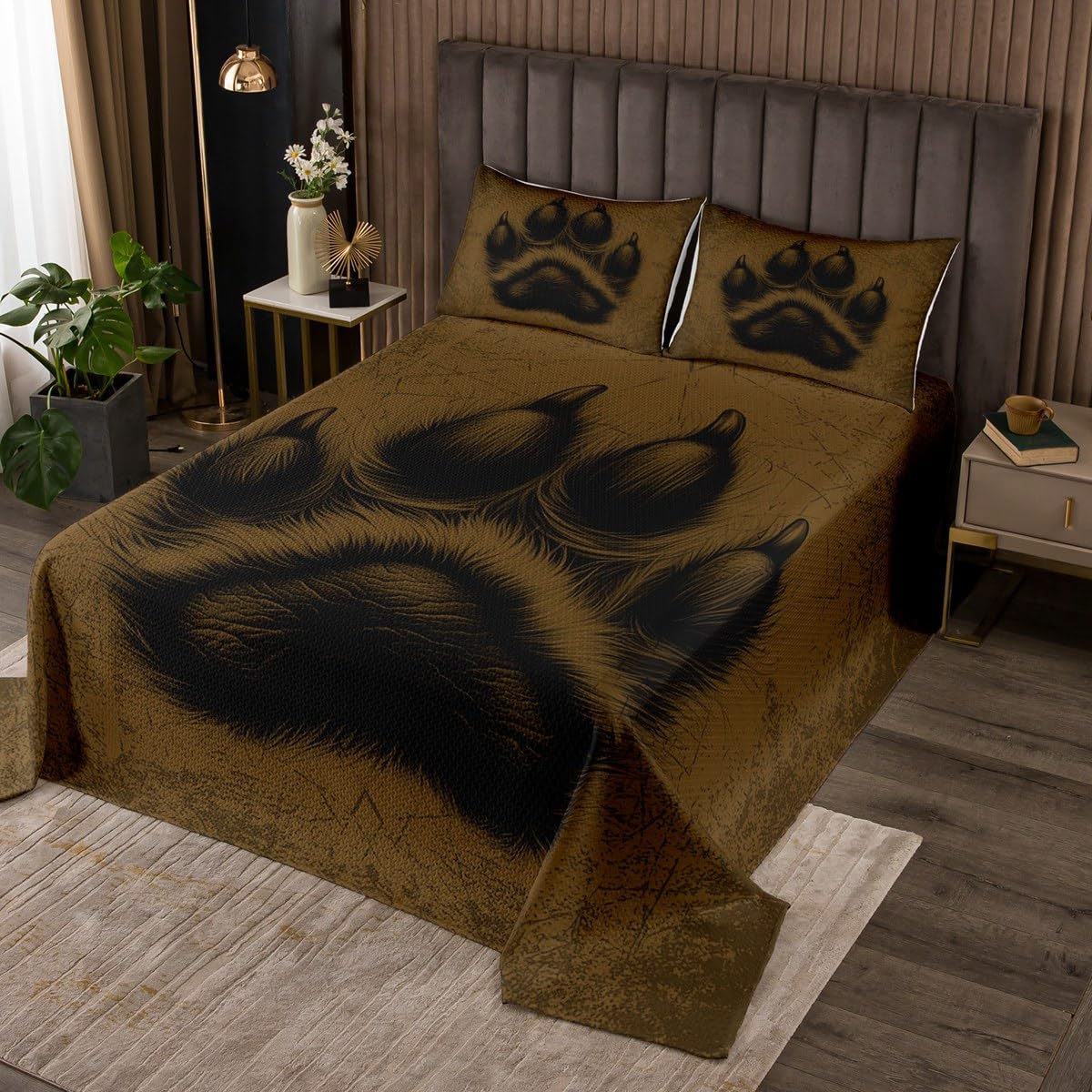 jejeloiu Bear Claw Bedspread Twin Size, Fishing and Hunting Coverlet Set for Kids Boys Girls, Rustic Cabin Quilted Coverlet, Soft Microfiber,Bedroom Decor