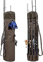 Allnice Durable Canvas Fishing Rod & Reel Organizer Bag - Holds 5 Poles, Tackle Storage Travel Case