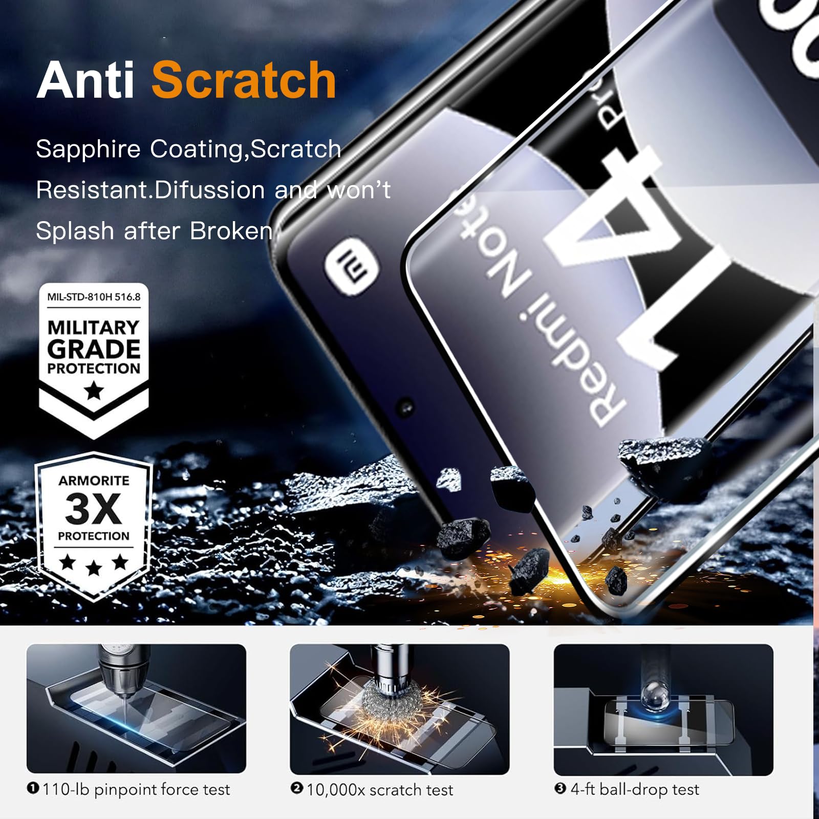 Pellicola Vetro Temperato per Xiaomi Redmi Note 14 Pro 5G(Non per 4G)/Xiaomi Poco X7 5G, 2 Pezzi Pellicola Protettiva e 2 Pezzi Pellicola Fotocamera, Durezza 9H,Anti Graffio, Anti-Impronte
