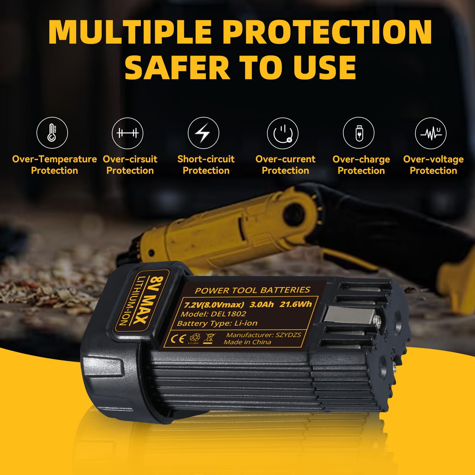 Batería de repuesto de 3000 mAh para batería de iones de litio Dewalt de 8 V compatible con Dewalt DCB080 DCF680N1 DW4390 DCF680N2 DCF680G2, 4 paquetes