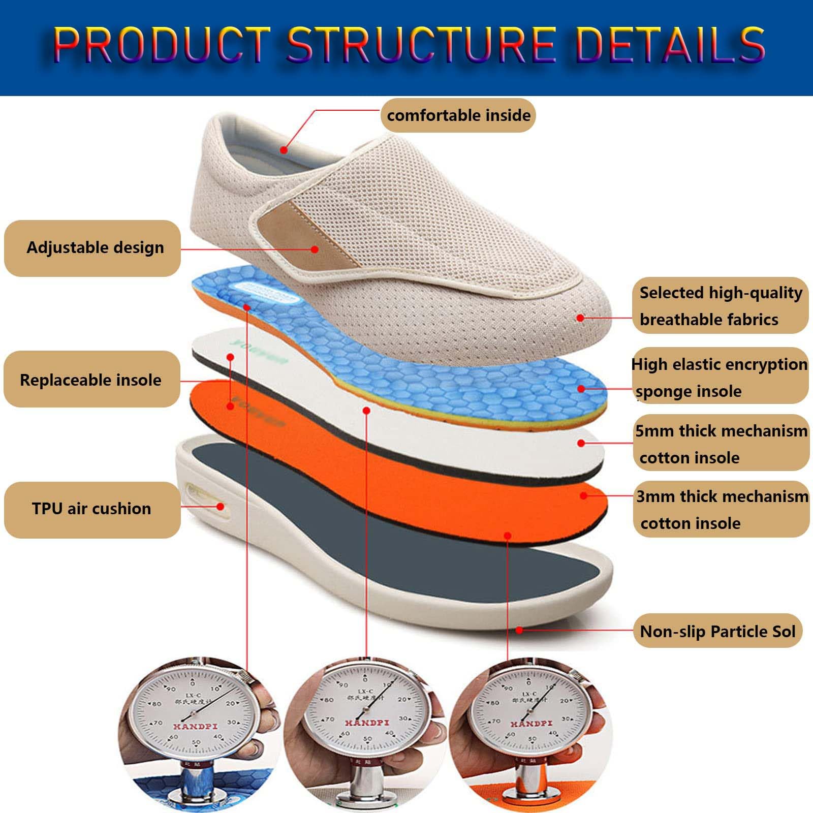 ARMAAN Zapatos Unisex para Ancianos, Zapatos para diabéticos de Ancho Extra Ancho para Hombres y Mujeres con Espuma viscoelástica, Cierre Ajustable, Zapatillas Ligeras con cojín de Aire,Grey-43 EU