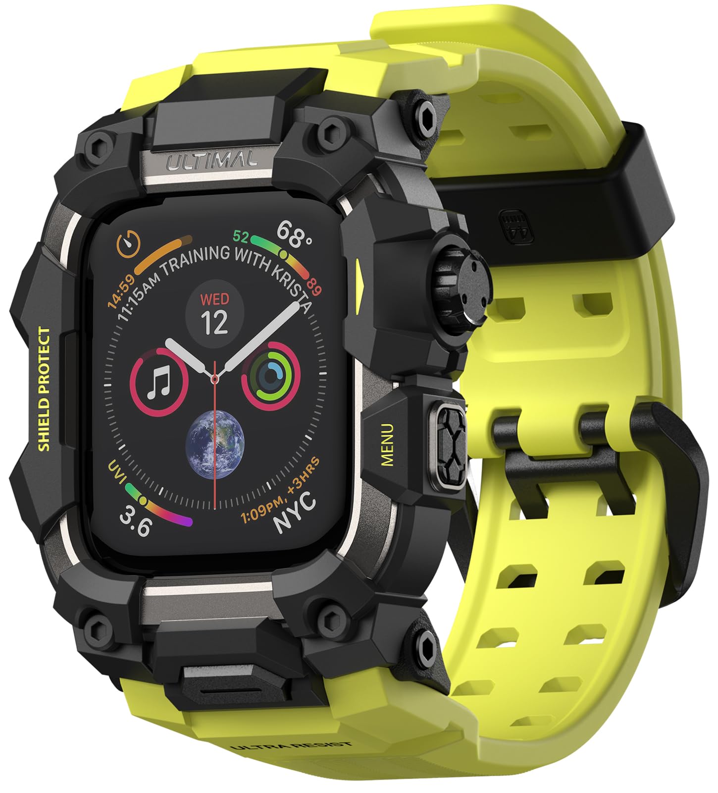ULTIMAL Rugged Case with Band for Apple Watch 44mm,Compatible with Apple Watch Series SE 3/SE 2/SE Generation/6/5/4, Military Grade Shockproof Bumper Cover for iWatch Tactical Band Men (44mm,Fluorescent Green)