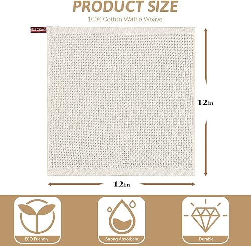 Miniatura 2 de Nialnant Paño de limpieza 100% algodón, paquete de 4 toallas de limpieza de tejido gofre, trapos súper absorbentes para lavar platos, 12 x 12