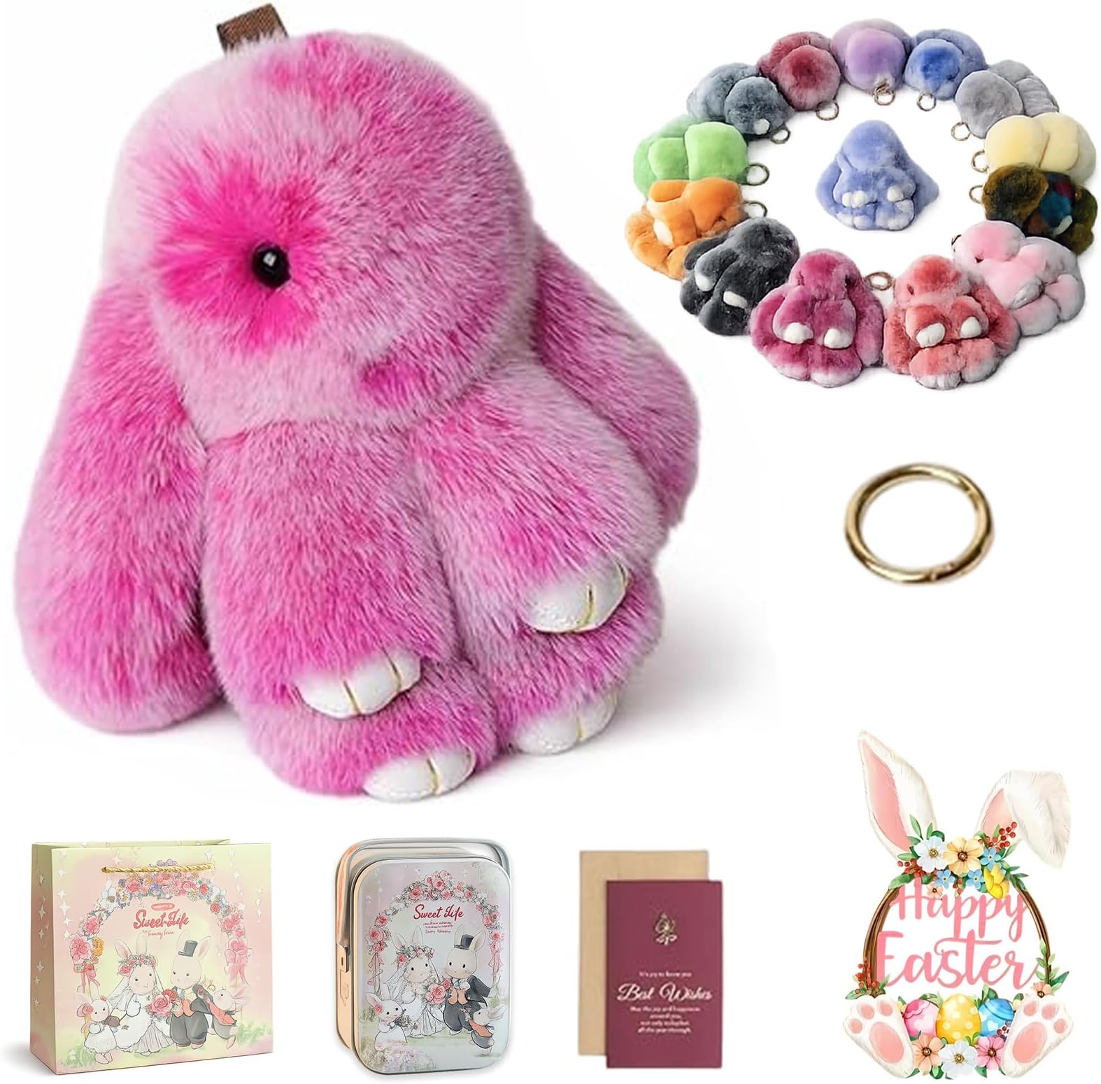 – Easter Keychain with Tin Box, 2026 New Bunny Plush Keychain in Iron Box, Soft Mini Rabbit Bag Charm, for Easter Handmade Soft Bunny Key chain for Bags & Backpacks