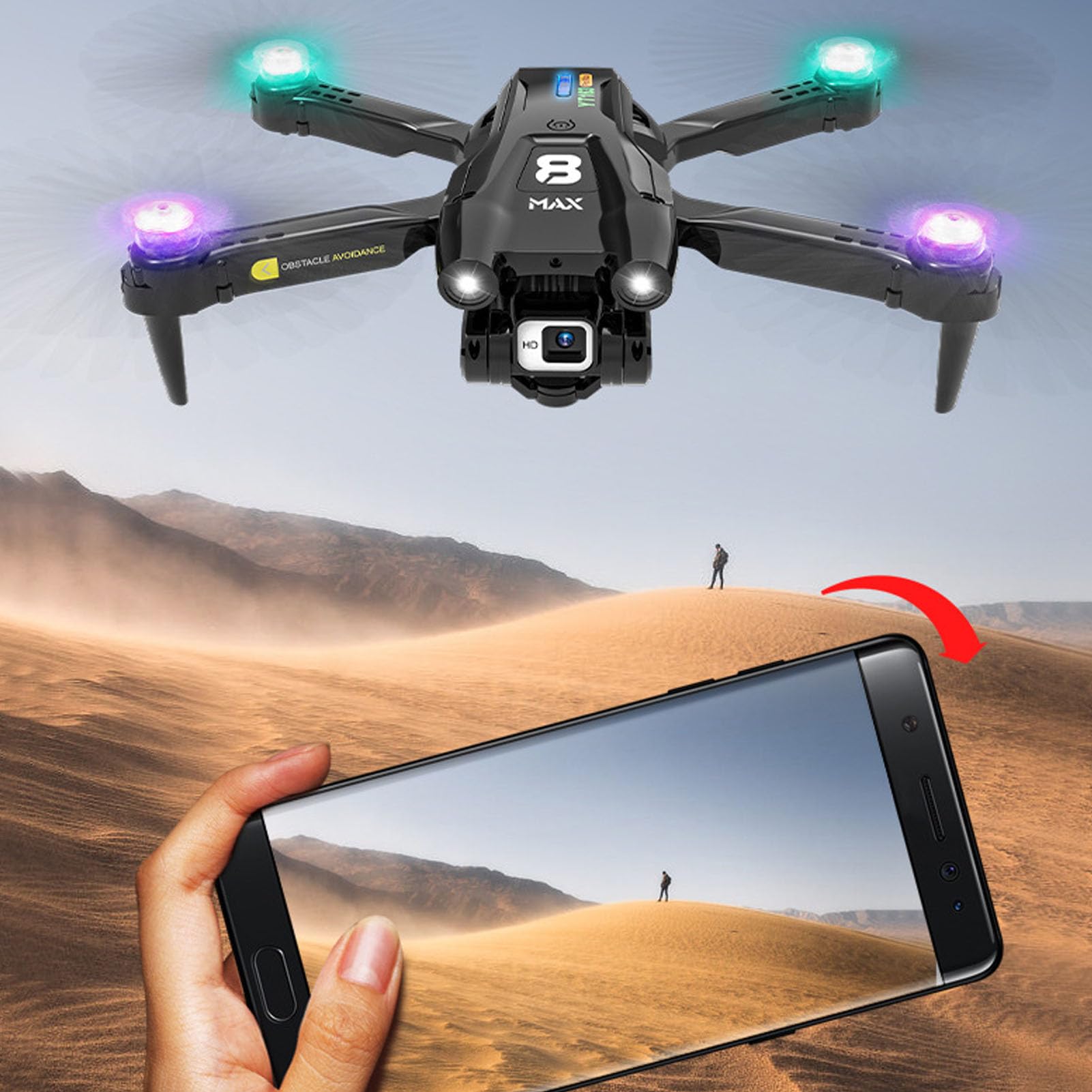 RC Drone LED Light Podwójny Aparat HD 50-krotny Zoom Inteligentne Unikanie Przeszkód Składany Quadkopter z Czujnikiem Grawitacyjnym dla Dorosłych Dzieci Początkujący