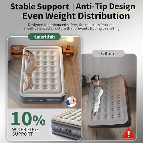 Miniatura 4 de InnoTruth Colchón de aire matrimonial con bomba integrada, colchón inflable inflable, colchones elevados de 18 pulgadas para invitados y hogar,