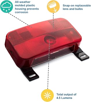 Lumitronics RV Stop/Turn/Tail Surface Mount Light, License Bracket Black | 12V LED Stop/Turn/Tail light for RVs and trailers. Sealed and weatherproof. Easy install. Long-life LEDs.