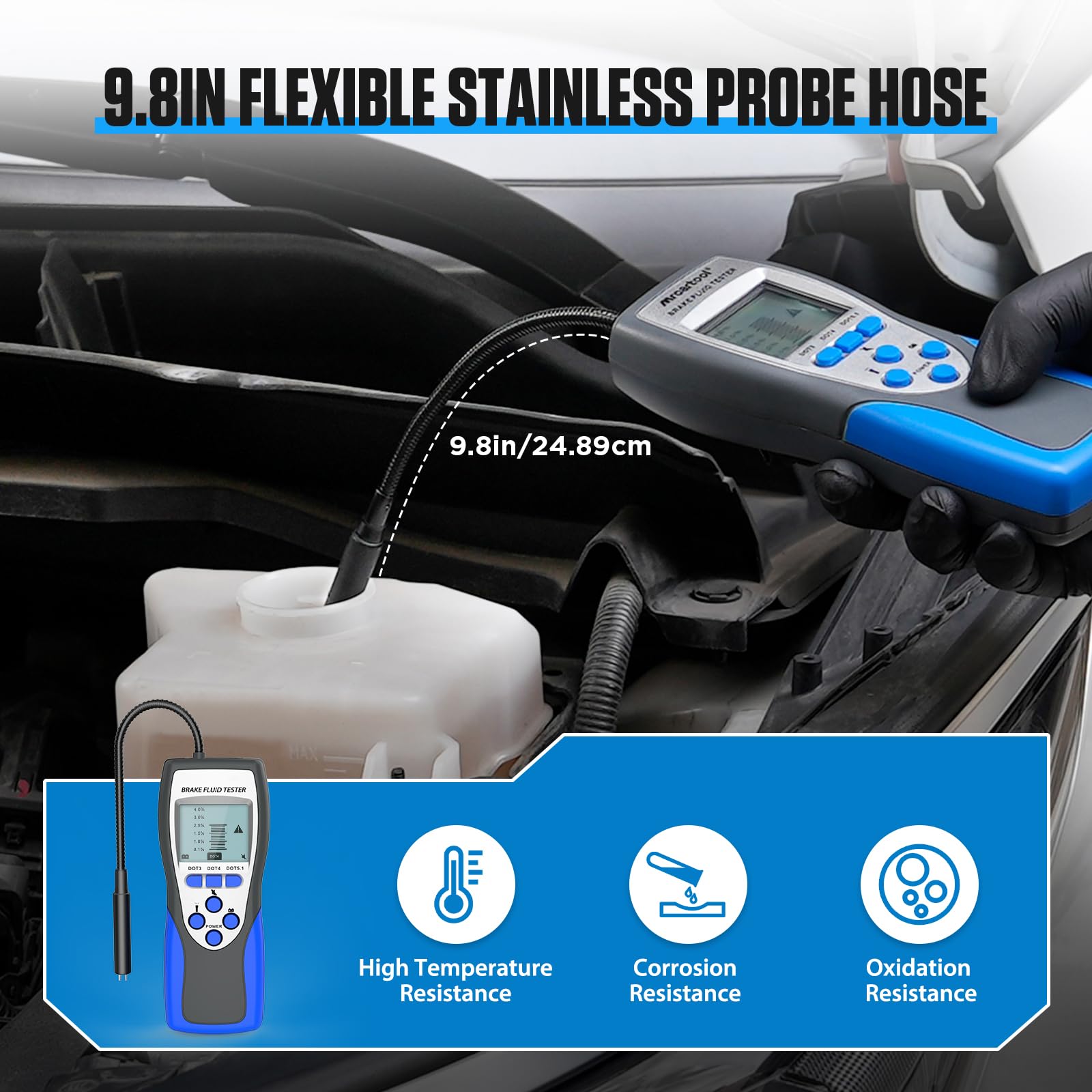 BELEY Testeur de liquide de frein automobile F60 - Testeur de liquide de frein numérique pour DOT3 DOT4 DOT5.1 avec écran LCD de 2,8" et sonde de haute précision