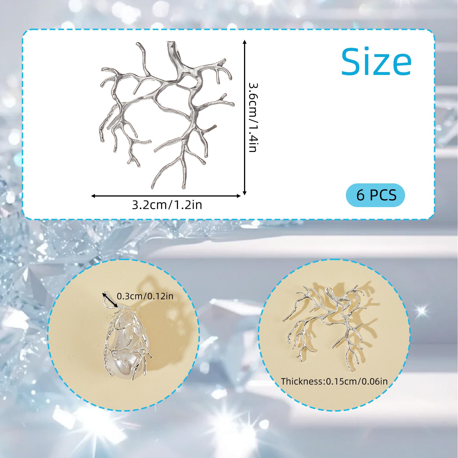 NICENEEDED 6 PCS Branch Shape Blanks for Jewelry Making Silver Plated Bezel Pendant Trays - Image 2