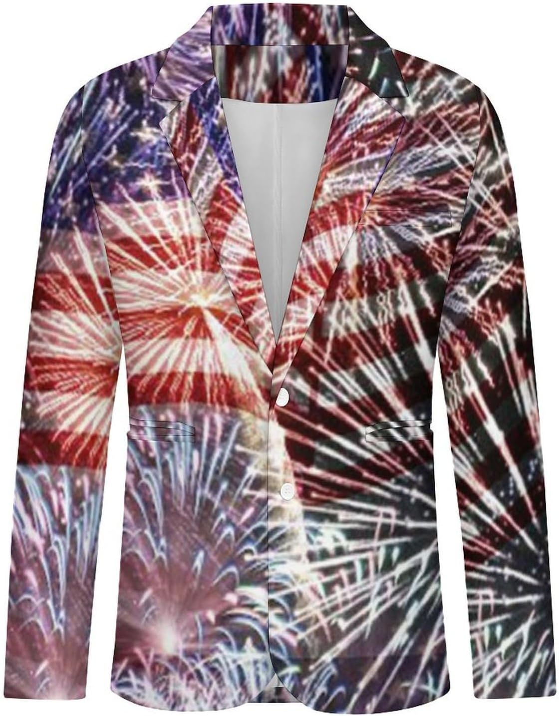 U.S. Flag Fireworks July 4th Men's Blazer Casual Suit Jackets Business Button Sport Coats