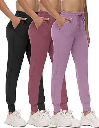3 Pack Joggers for Women - Black Sweatpants with Pockets Plus Size Comfy Lounge Yoga Pants (S-5XL)