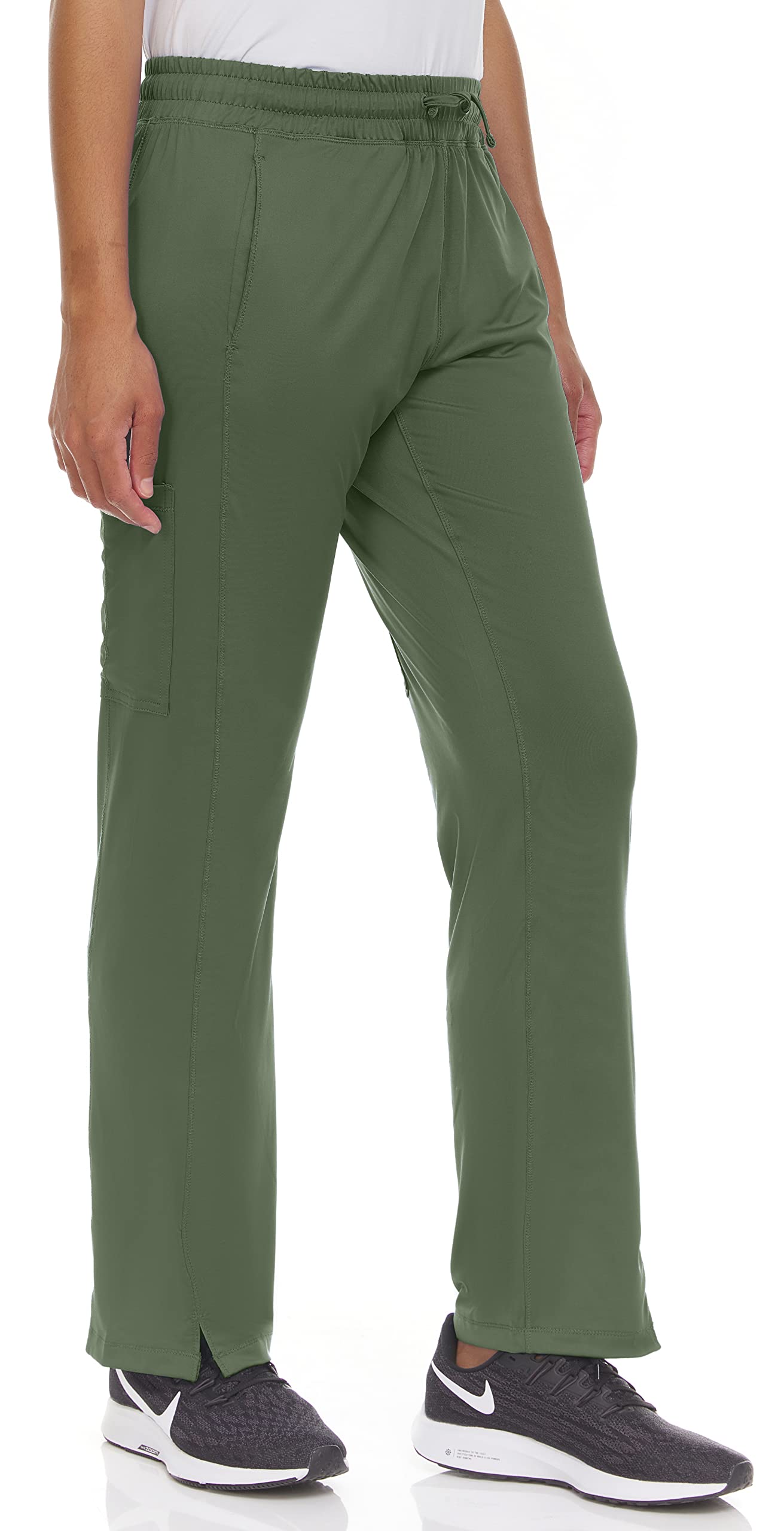 MediChic Women's Scrubs Mid Rise Six Pocket Active Yoga Scrub Pants Olive