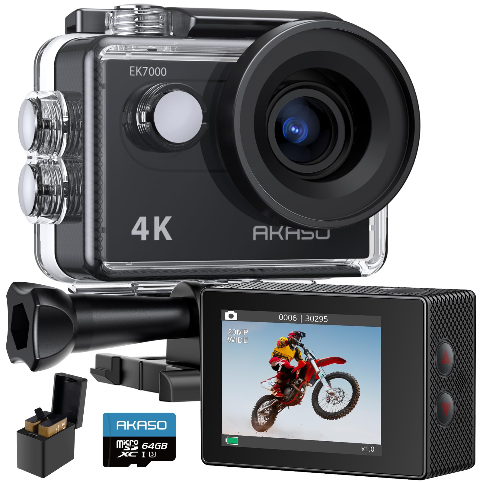 AKASO EK7000 アクションカメラ 4K 2000万画素 水中カメラ WiFi搭載