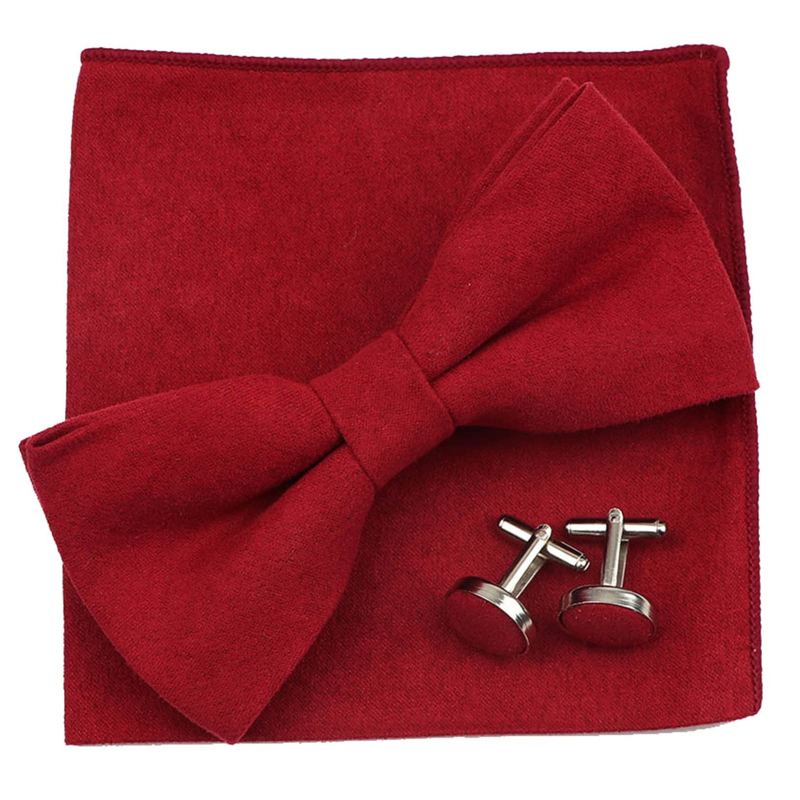 papillon già annodato, 3PC Papillon Uomo Poliestere Fazzoletto Gemelli