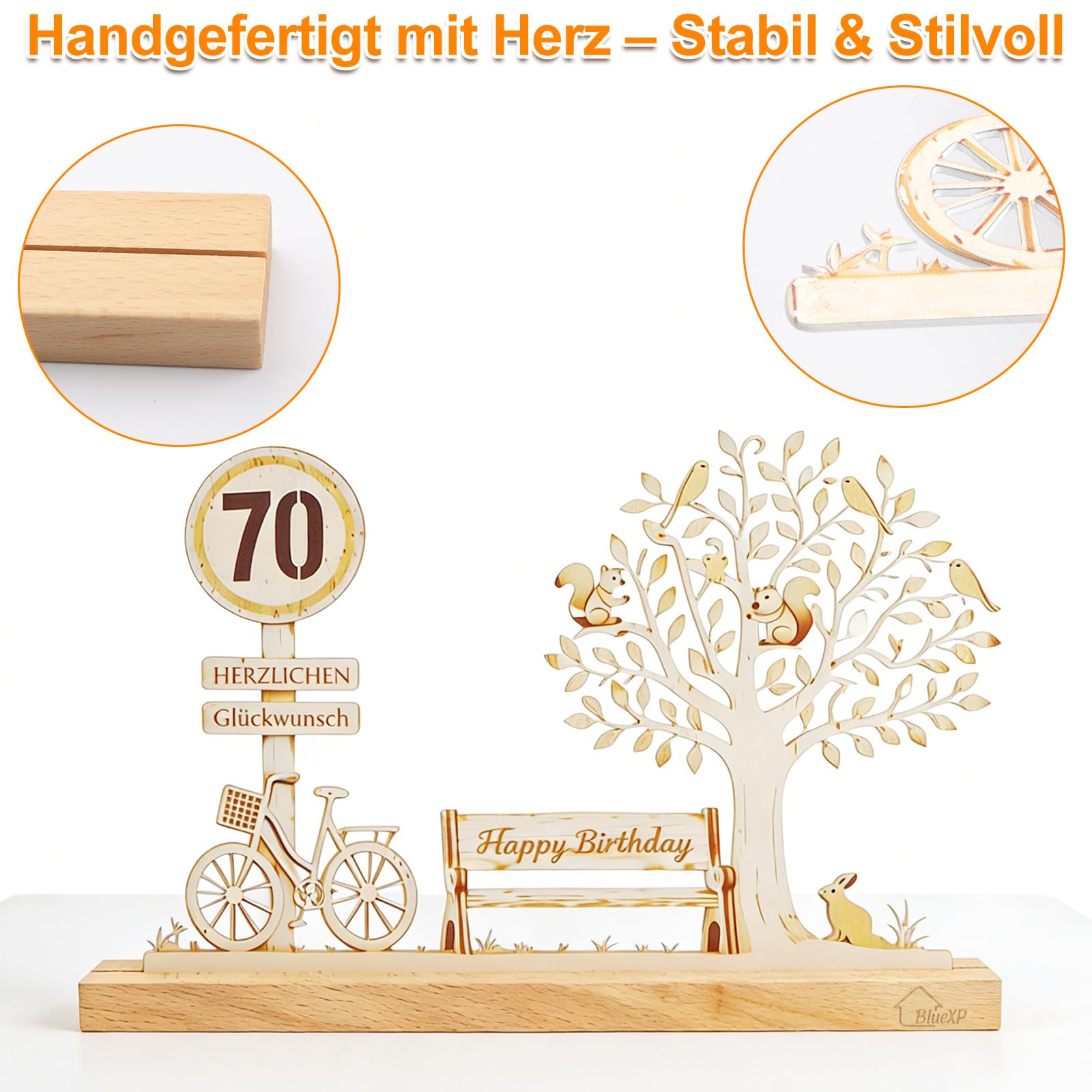 Regalo 70 Anni Albero Soldi Legno Decorazione Tavolo Base | Albero dei soldi decorativo per 70° compleanno con design legno e metallo idea regalo elegante per uomo donna casa e ufficio