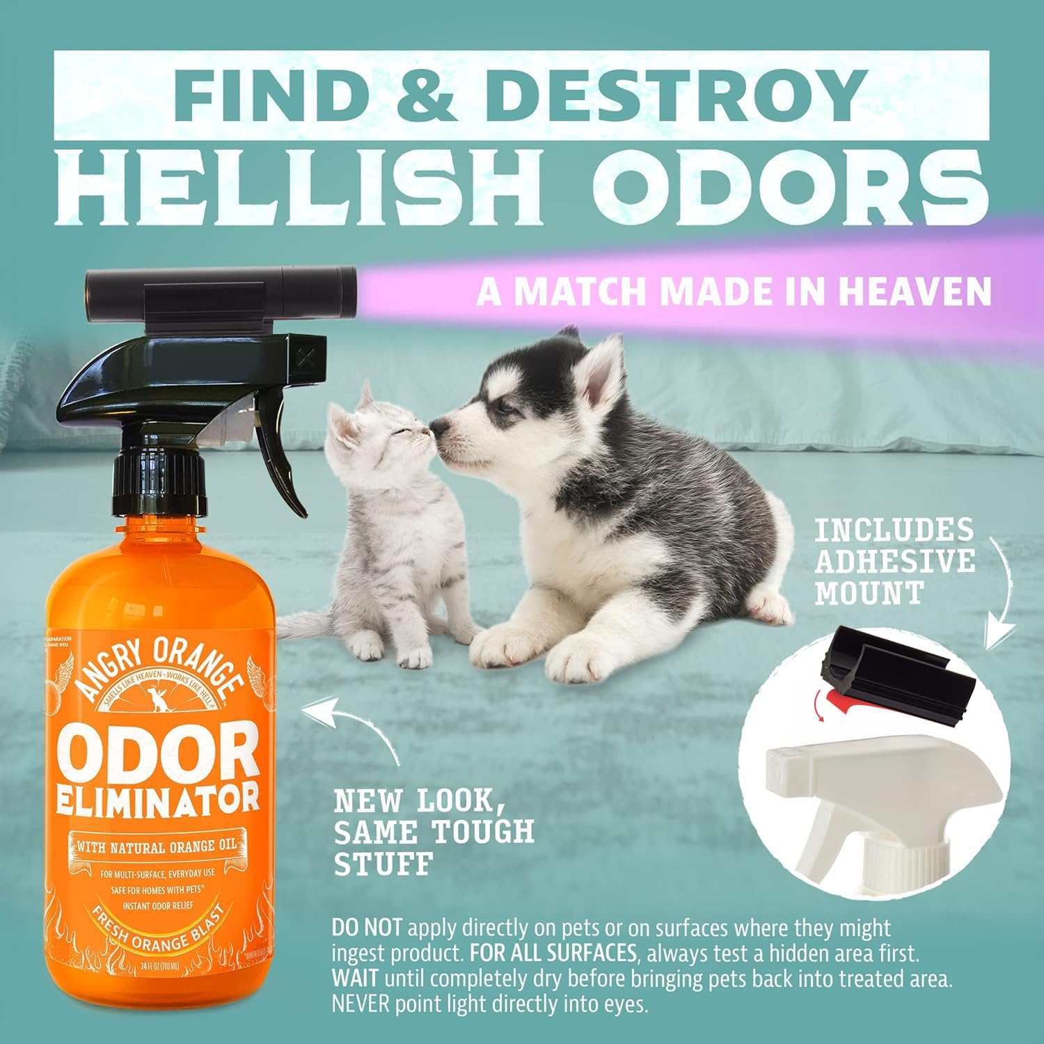 ANGRY ORANGE Pet Odor Eliminator Kit for Dog/Cat Urine - Citrus - 24 oz + UV Flashlight