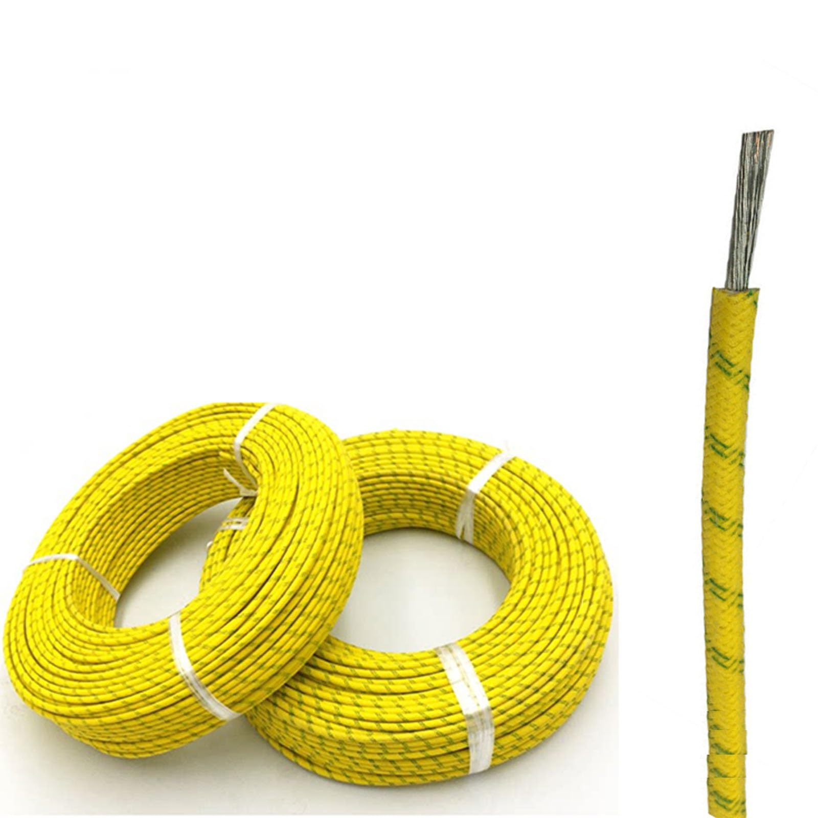Cable De Tierra Trenzado De Silicona De Alta Temperatura, Color Amarillo-verde, De Cobre Estañado (-60 °C A 200 °C), 20/18/16/12 AWG, De 91 M (300 Pies)(10AWG)