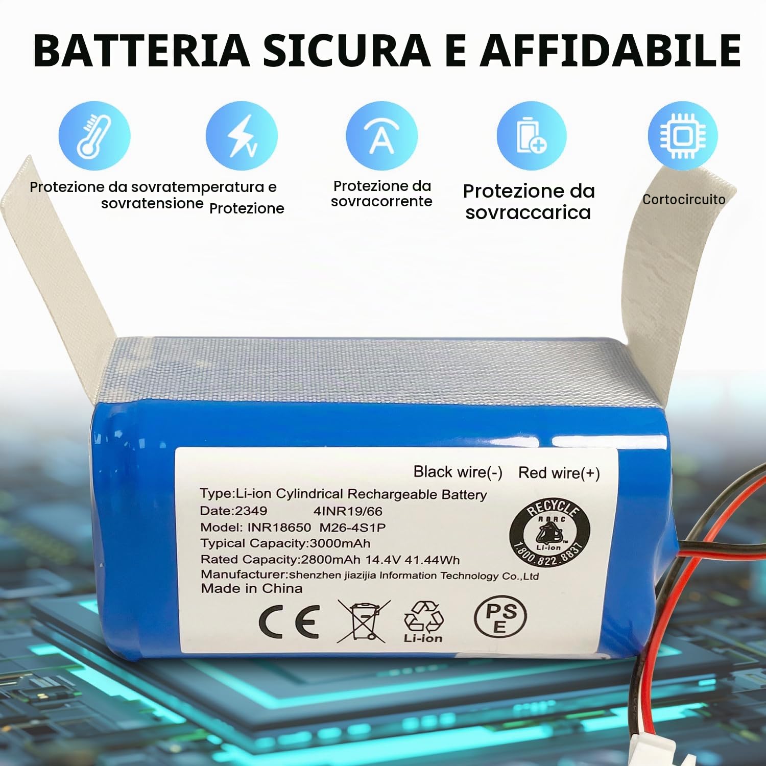 XITAIAN Batteria di Ricambio 14.4V 2800mAh INR18650 M26-4S1P 4INR19/66 per Shark Ion RV1000S RV1100VL RV101AE UR1000SR RV850 RV850BRN RV850WV RV851WV RV871 RV871C RV700_N RV720_N RV725_N(2-Prong Plug)