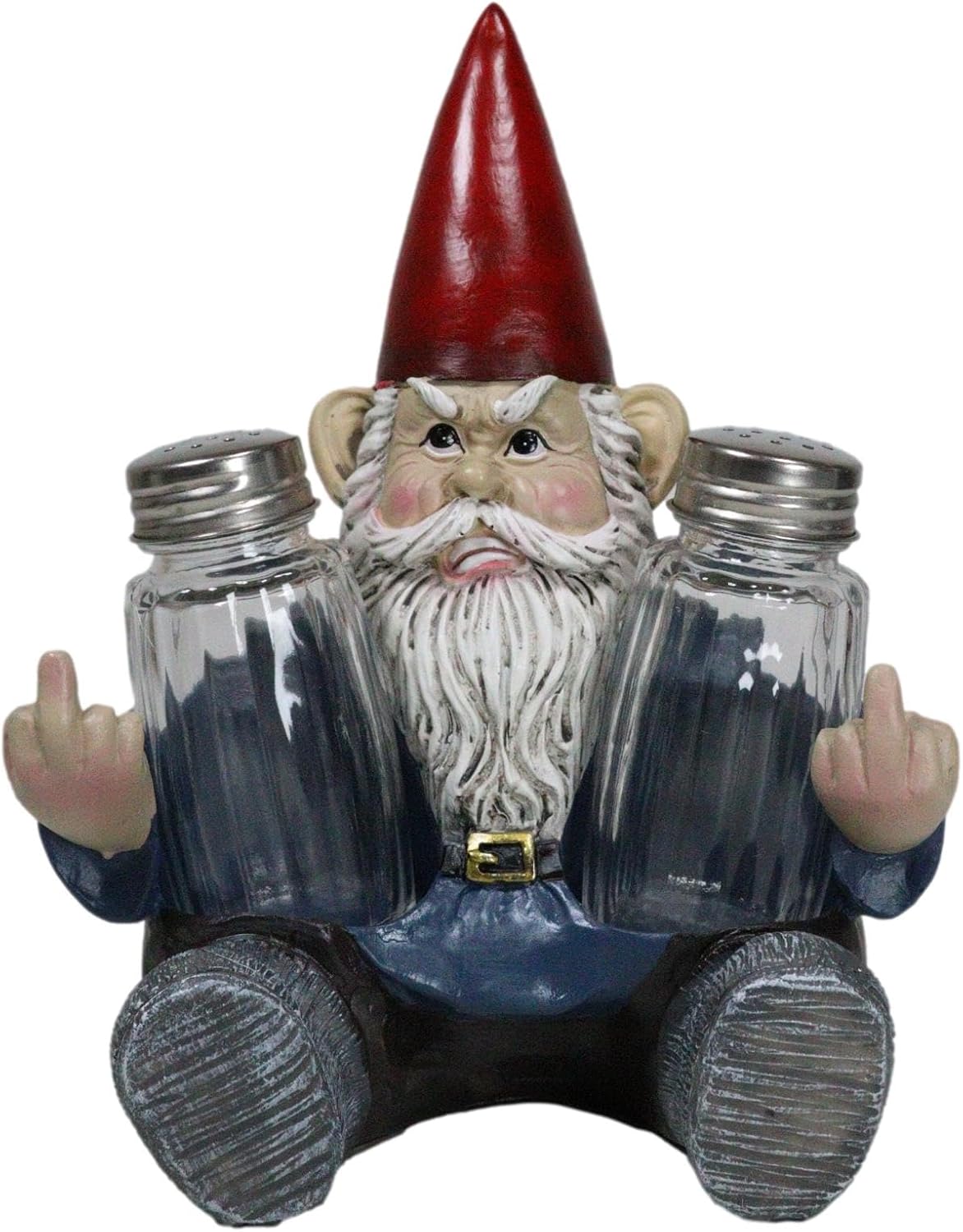 Ebros Gift 'Salty Enough?' Feisty Grinchy Gnome Flipping The Bird Glass Salt And Pepper Shakers Holder Figurine 7.25"H Rude Gnomes Whimsical Decor For Kitchen And Dining Entertainment
