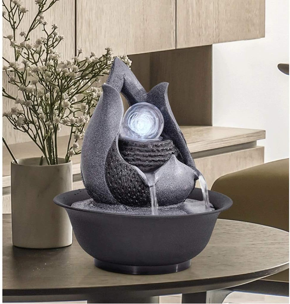 Desktop Water Fountain Mini Fountain Indoor Waterfall with Crystal Ball Feng Shui Ornaments 9.5" High Tabletop Fountain for Zen Meditation Yoga Release Stress