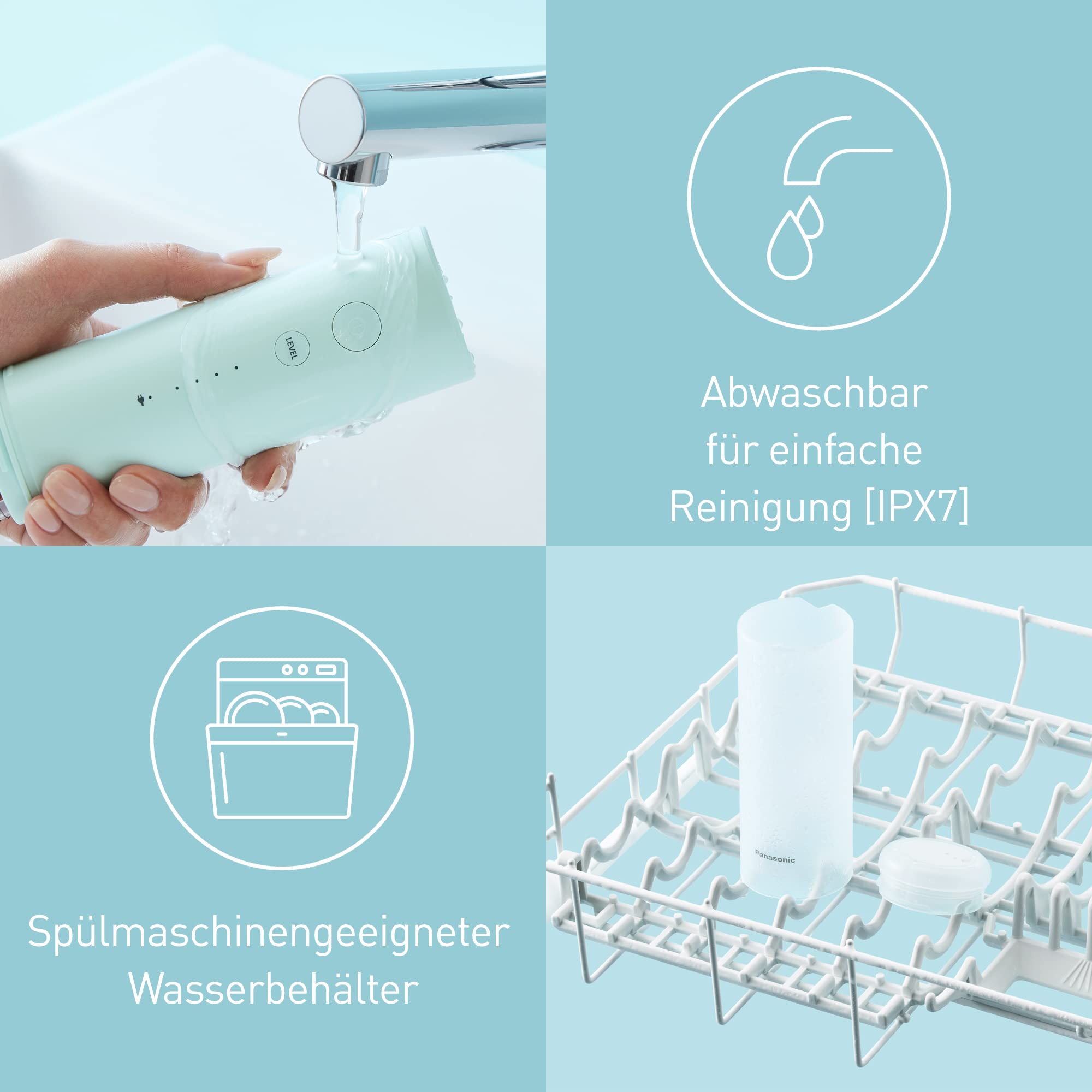 Panasonic EW-DJ4B-G Reise-Munddusche, Wiederaufladbare mit Ultraschalltechnologie, 150 ml Wassertank, Schnelles Aufladen in 1 Stunde