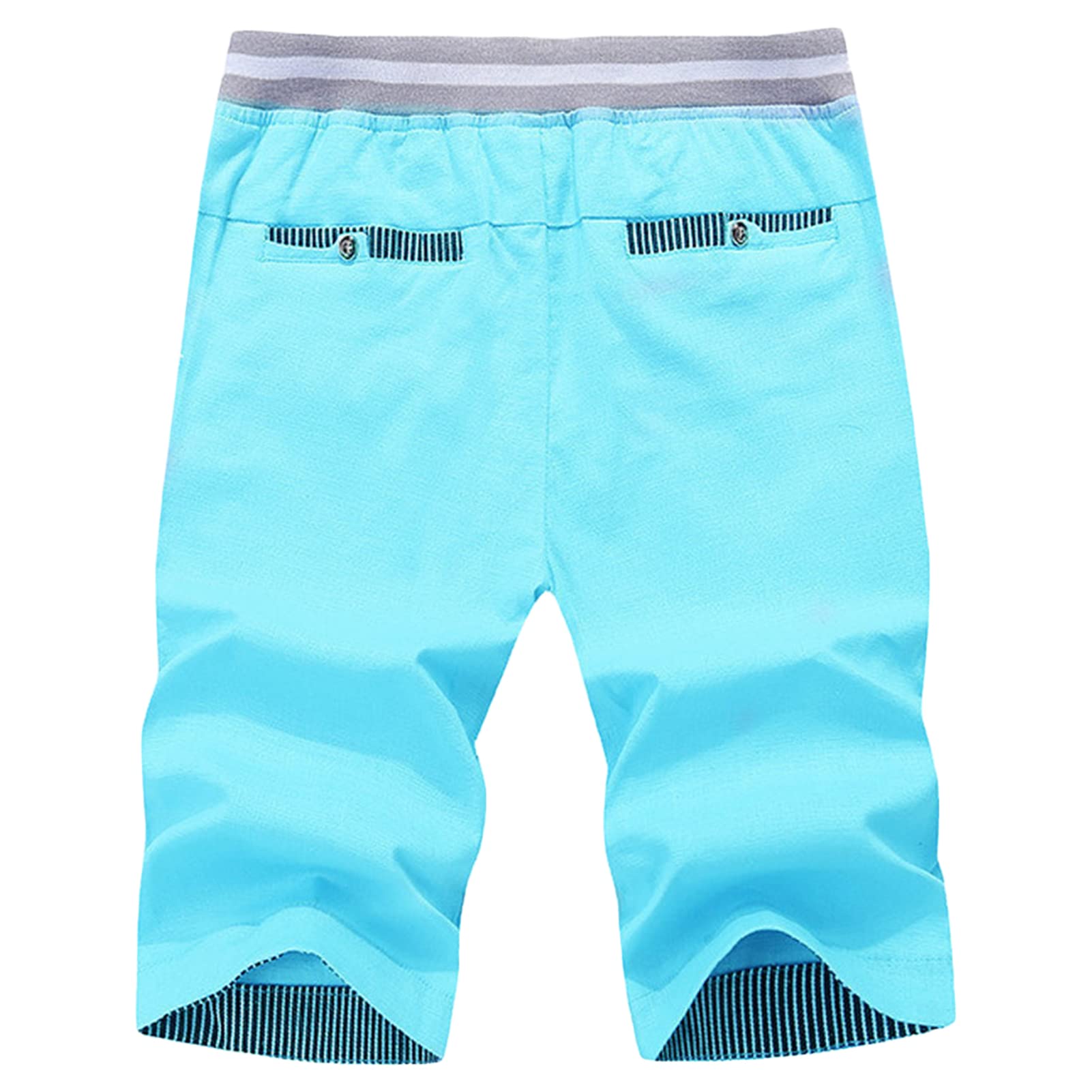 Maiyifu-GJ Men's Casual Elastic Waist Shorts Adjustable Drawstring Summer Beach Shorts Linen Sports Athletic Short Pants (Light Blue,Large)